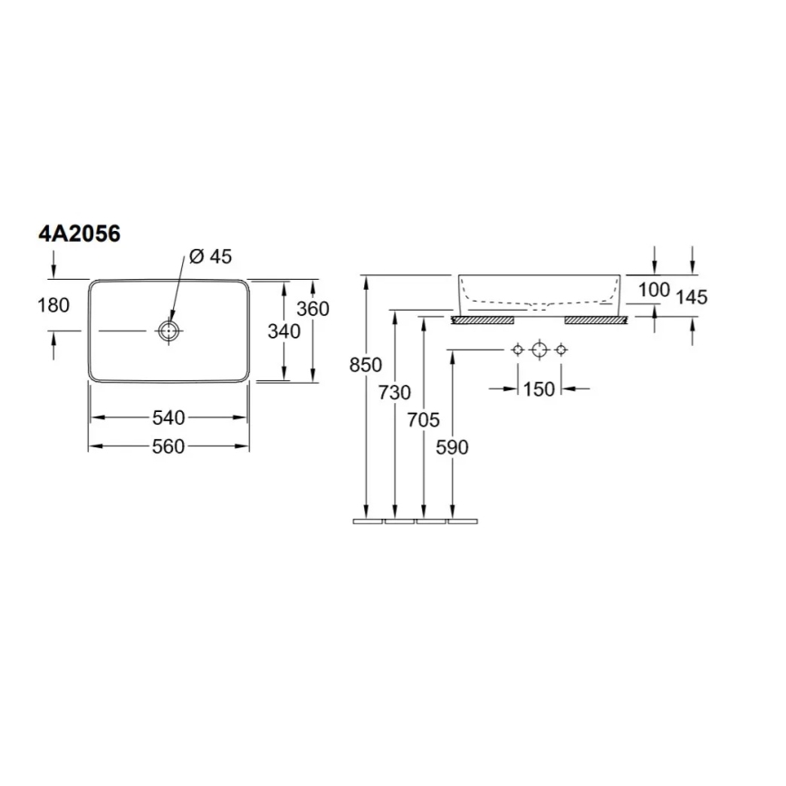 Villeroy & Boch 4A205601 - Umyvadlo na desku COLLARO 56x36 cm keramika/bílá