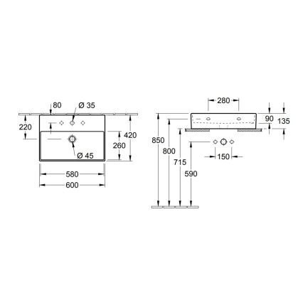 Villeroy & Boch 4A226G01 - Závěsné umyvadlo/na desku MEMENTO 60x42 cm keramika/bílá