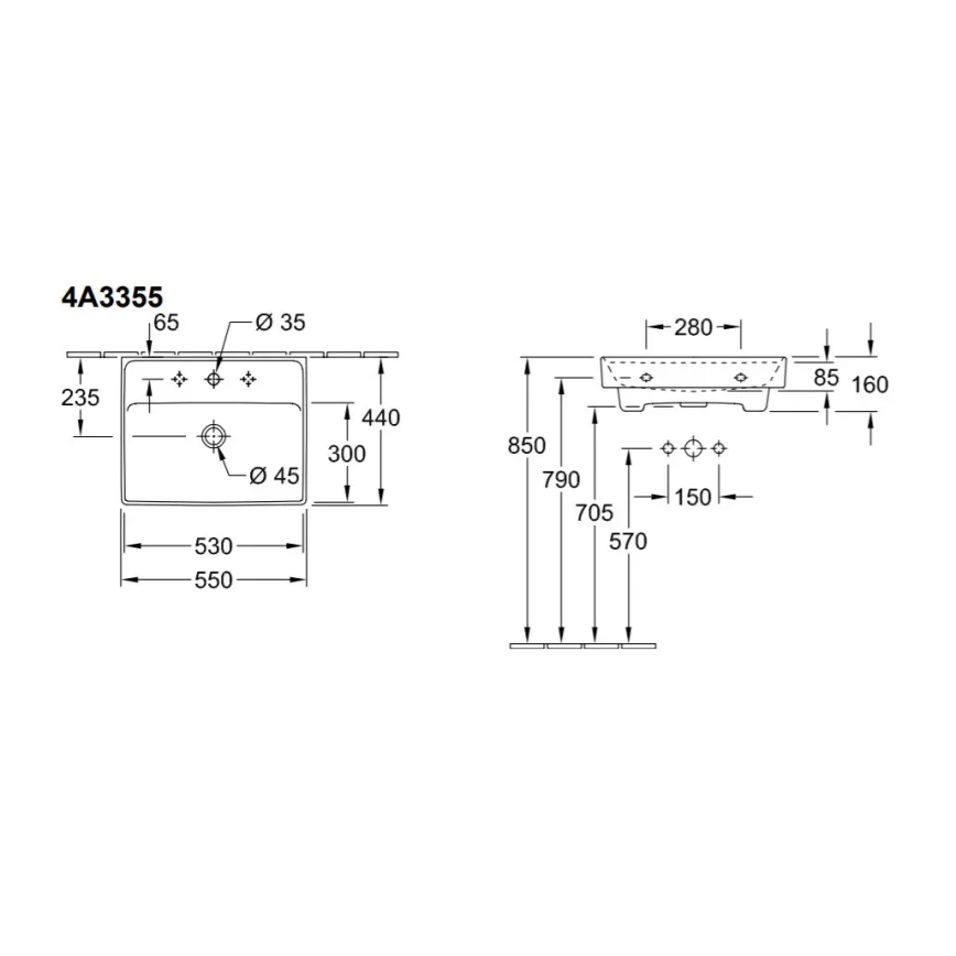 Villeroy & Boch 4A335501 - Závěsné umyvadlo COLLARO 55x44 cm keramika/bílá