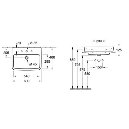 Villeroy & Boch 4A416G01 - Závěsné umyvadlo O.NOVO 60x46 cm keramika/bílá