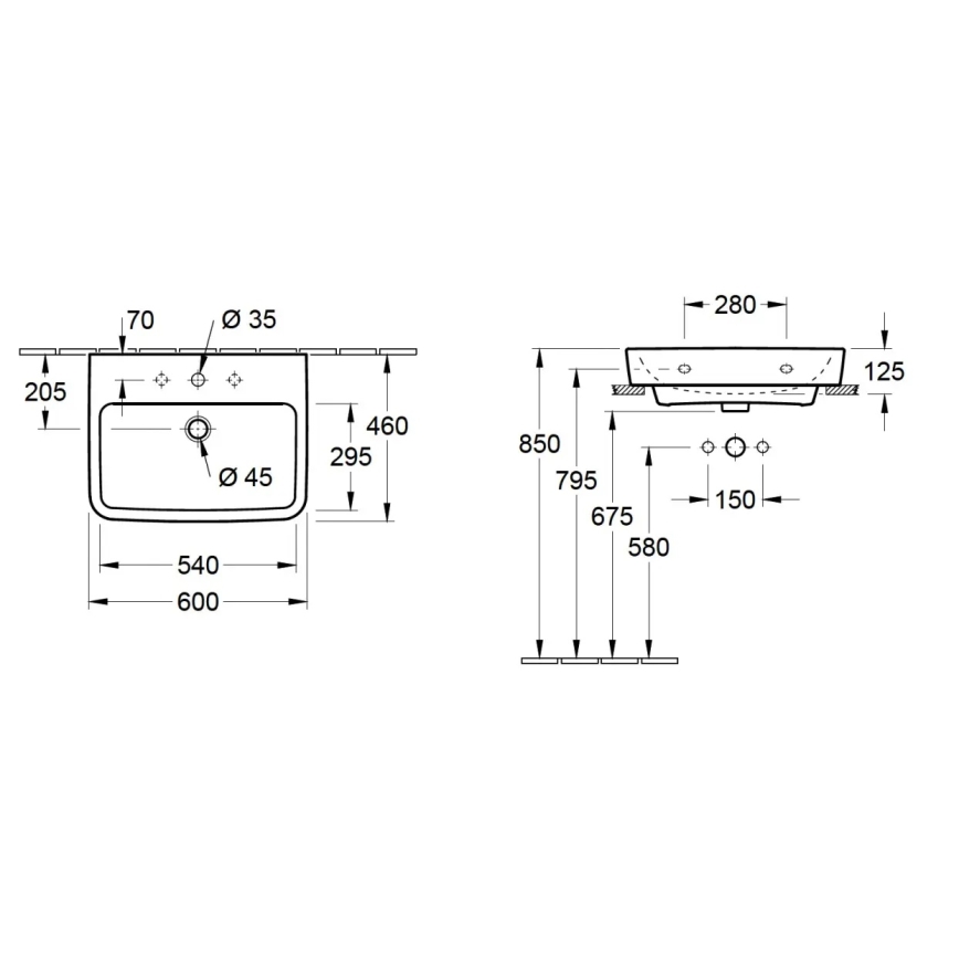 Villeroy & Boch 4A416G01 - Závěsné umyvadlo O.NOVO 60x46 cm keramika/bílá