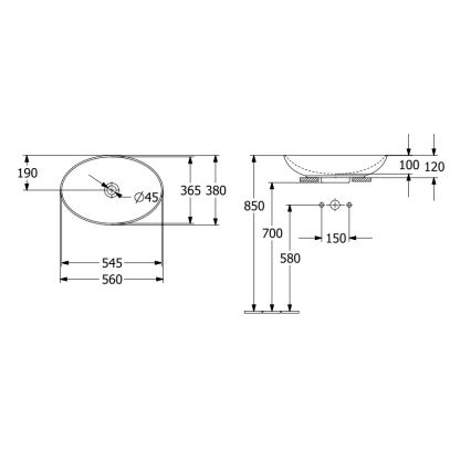 Villeroy & Boch 4A470001 - Umyvadlo na desku LOOP&FRIENDS 56x38 cm keramika/bílá