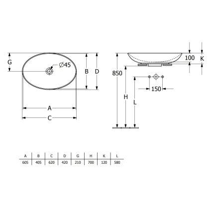 Villeroy & Boch 4A480001 - Umyvadlo na desku LOOP&FRIENDS 62x42 cm keramika/bílá