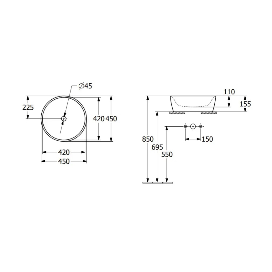Villeroy & Boch 5A254501 - Umyvadlo na desku ARCHITECTURA pr. 45 cm keramika/bílá