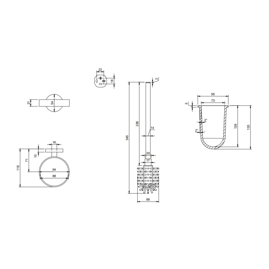 Villeroy & Boch TVA15101600061 - Nástěnná WC štětka ELEMENTS sklo/lesklý chrom