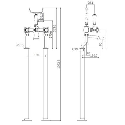 Volně stojící vanová sada s baterií 106,3 cm lesklý chrom