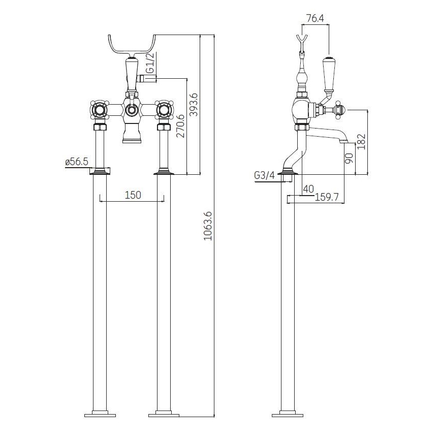 Volně stojící vanová sada s baterií 106,3 cm lesklý chrom
