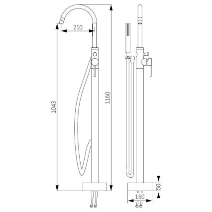 Volně stojící vanová sada s baterií 116 cm mosaz