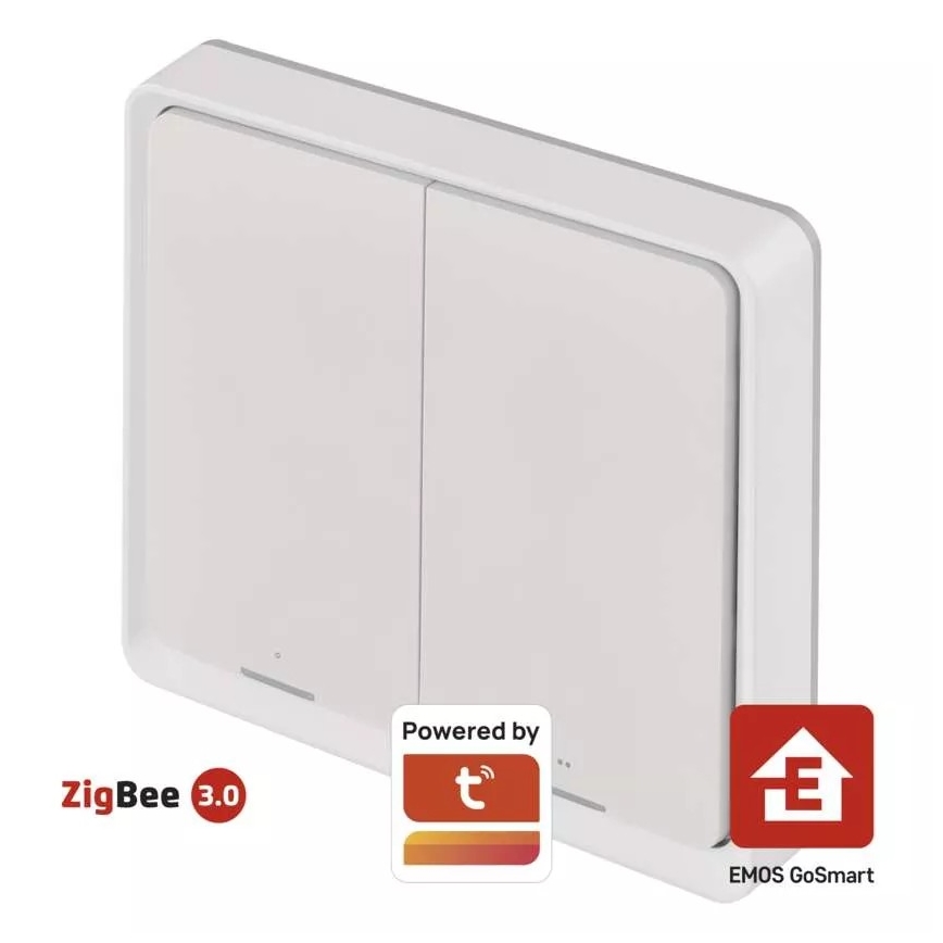 Vypínač 2-tlačítkový GoSmart 1xCR2430 Tuya bílá
