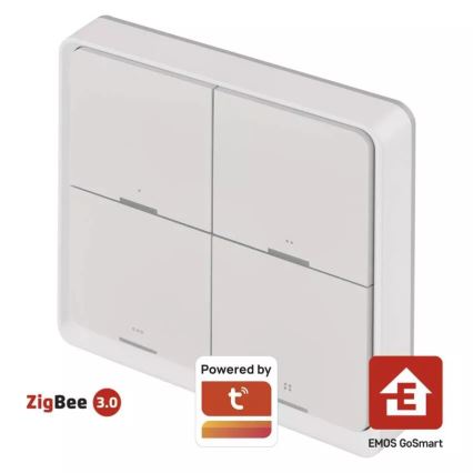 Vypínač 4-tlačítkový GoSmart 1xCR2430 Tuya bílá