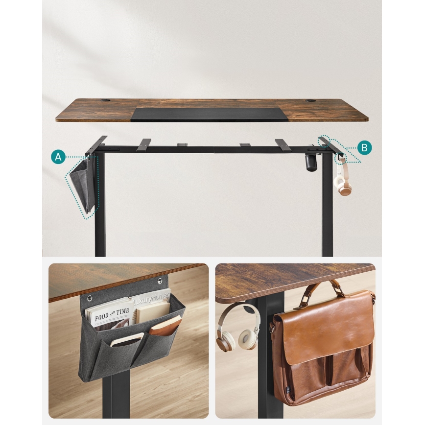 Výškově nastavitelný psací stůl SOLEA-X 120x60 cm hnědá/černá