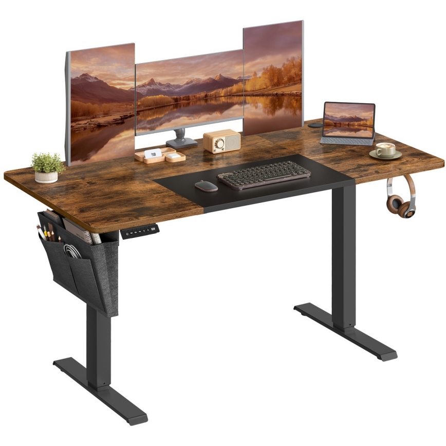 Výškově nastavitelný psací stůl SOLEA-X 140x60 cm hnědá/černá