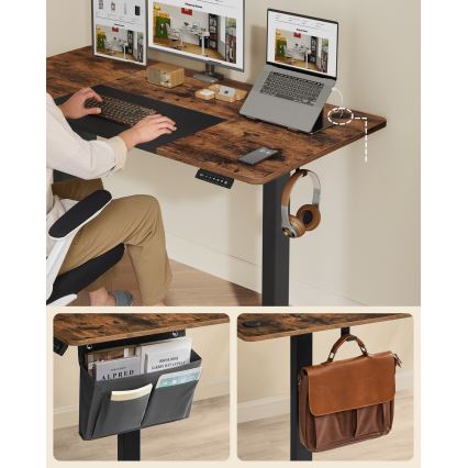 Výškově nastavitelný psací stůl SOLEA-X 140x60 cm hnědá/černá