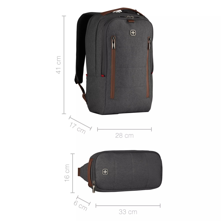 Wenger - Batoh na notebook 15 l 16" s kapsou na tablet 12" + crossbody taška City Upgrade 2v1 šedá