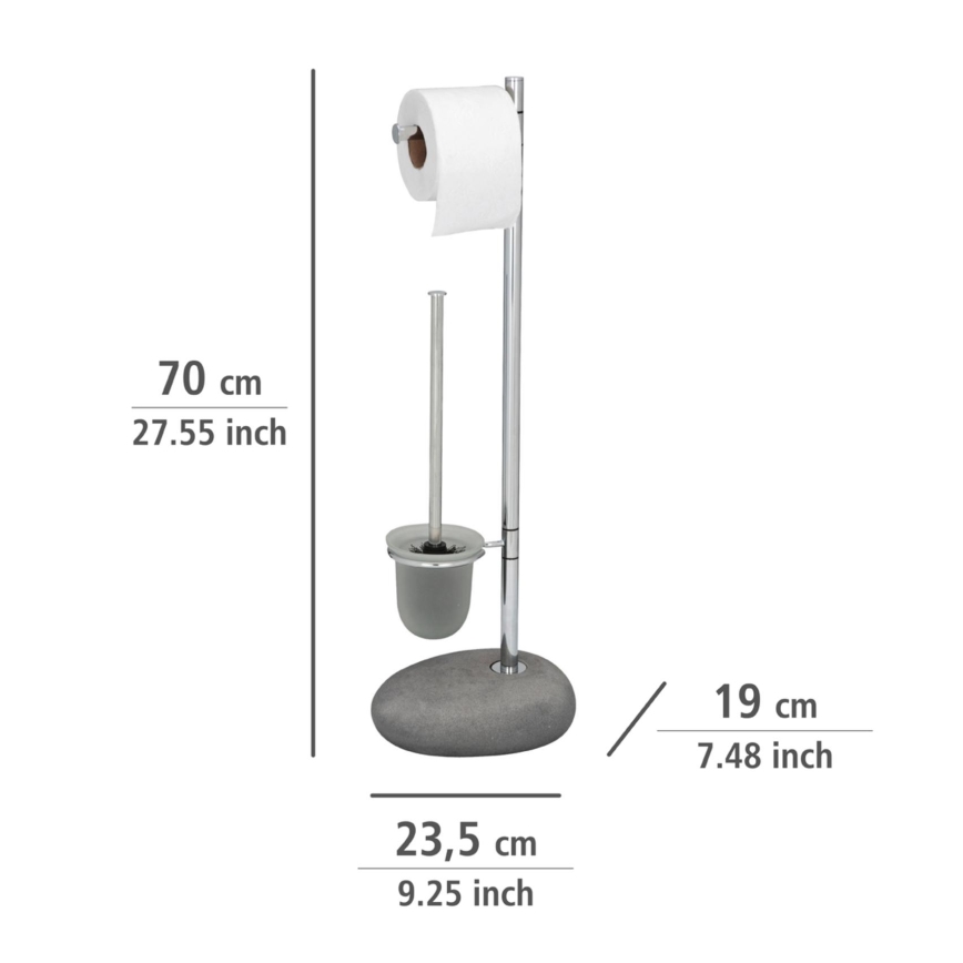 WENKO 19494100 - WC štětka PEBBLE STONE 23,5x70 cm lesklý chrom/šedá/satin
