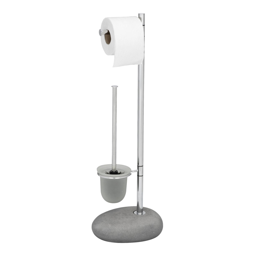WENKO 19494100 - WC štětka PEBBLE STONE 23,5x70 cm lesklý chrom/šedá/satin