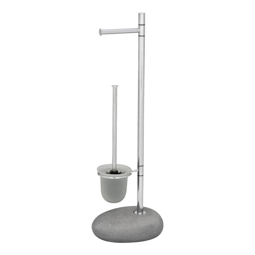 WENKO 19494100 - WC štětka PEBBLE STONE 23,5x70 cm lesklý chrom/šedá/satin