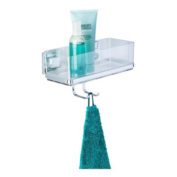 WENKO 22694100-Polička VACUUM-LOC QUADRO ED 25,5x15 cm stříbrná/lesk. chrom/čirá