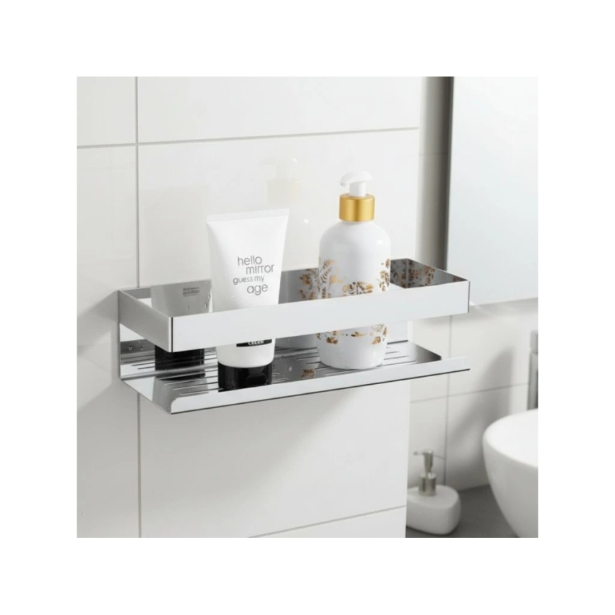 WENKO 25413100-Polička TURBO-LOC GENOVA SHINE 30x10,5 cm stříbrná