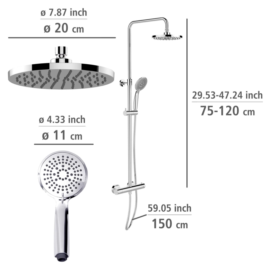 WENKO 25483100 - Sprchový systém WATERSAVING SYSTEM 120 cm lesklý chrom