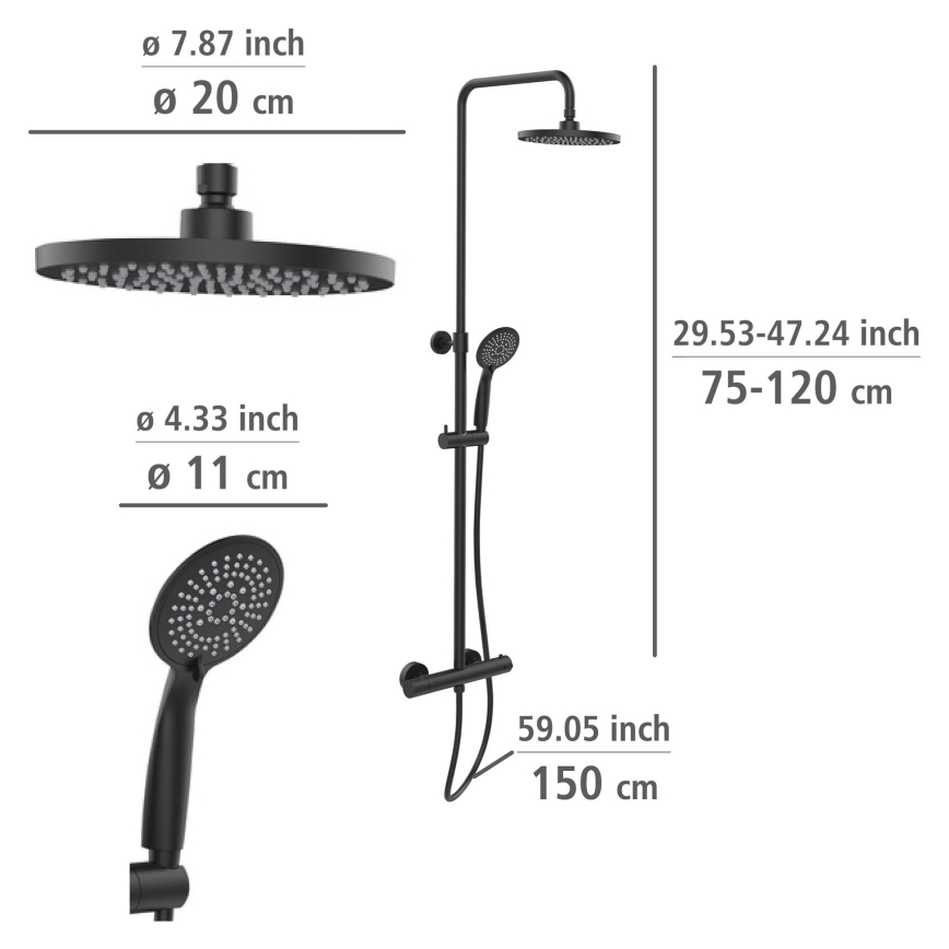 WENKO 25484100 - Sprchový systém WATERSAVING SYSTEM 12x120 cm černá