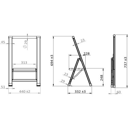 WENKO 601011100 - Schůdky ALU-DESIGN 44x101 cm stříbrná/černá