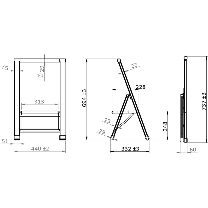 WENKO 601011100 - Schůdky ALU-DESIGN 44x101 cm stříbrná/černá
