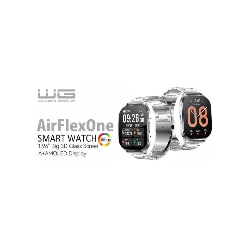 Winner Group - Chytré hodinky AirFlexOn 300 mAh IP68 stříbrná