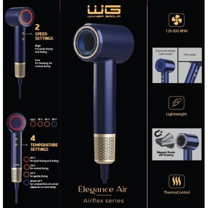 Winner Group - Fén s ionizátorem Elegance Air 1600W/230V modrá SCHUKO