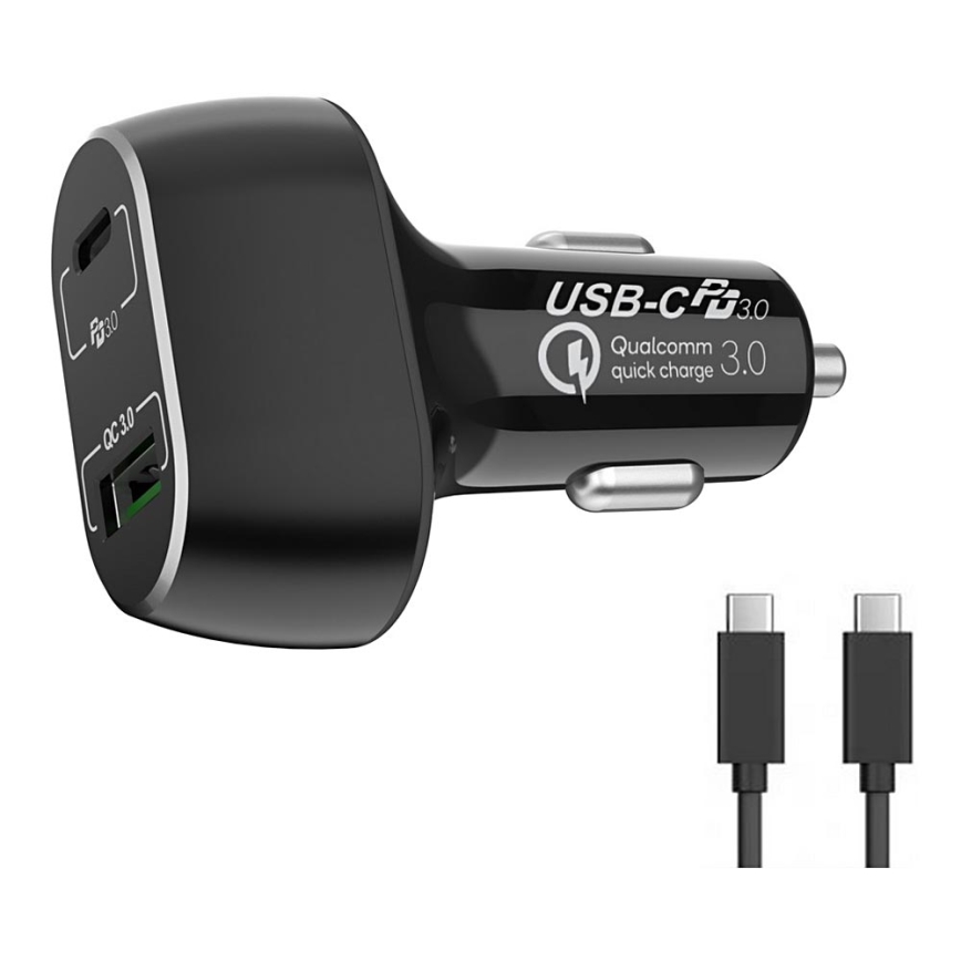 Winner Group - Nabíječka do auta 1xUSB-C + 1xUSB-A Power Delivery 63W + USB kabel USB-C / USB-C 1 m černá