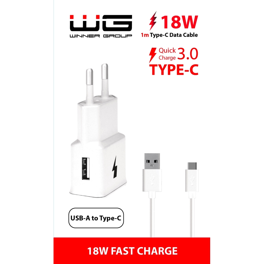 Winner Group- Rychlonabíjecí adaptér 1xUSB-A PD 18W + USB kabel USB-C / USB-A 1m