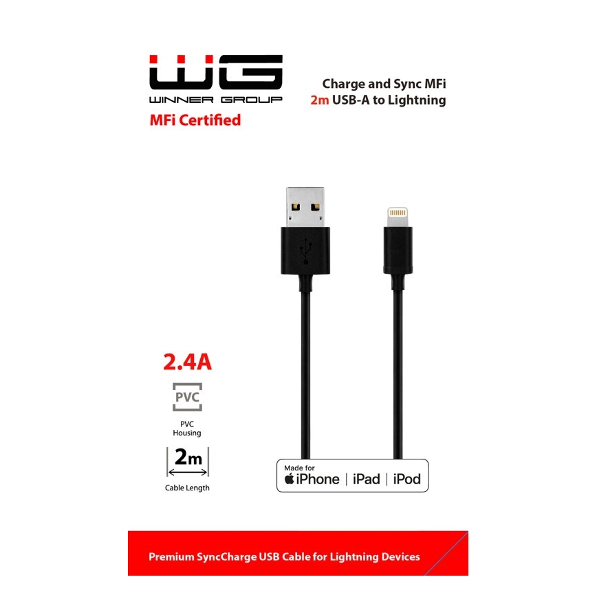 Winner Group - USB kabel MFI Lightning / USB-A 2m černá