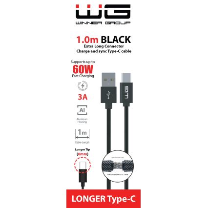 Winner Group - USB kabel s prodlouženým konektorem USB-C / USB-A 60W 1m černá