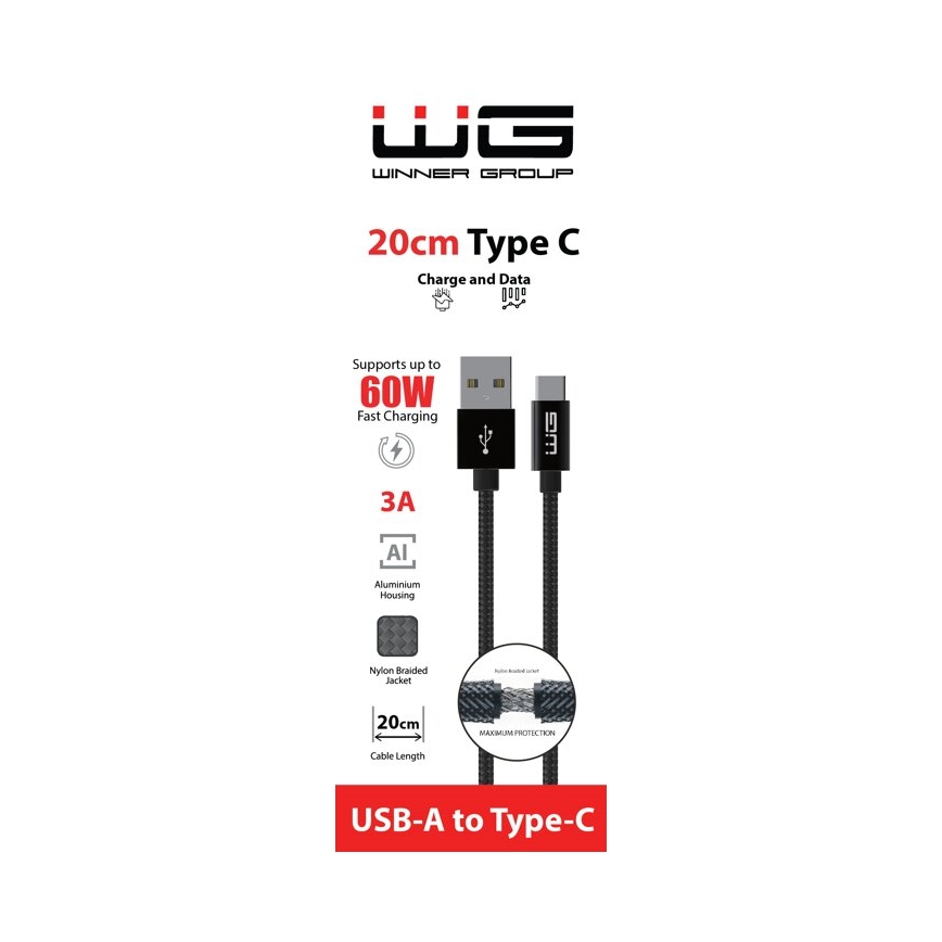 Winner Group - USB kabel USB-C / USB-A 60W 20cm černá