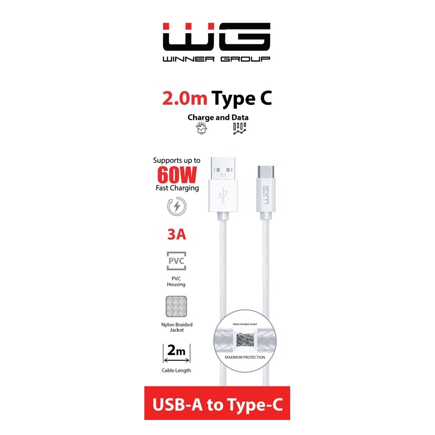Winner Group - USB kabel USB-C / USB-A 60W 2m bílá