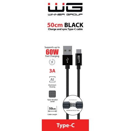 Winner Group - USB kabel USB-C / USB-A 60W 50cm černá