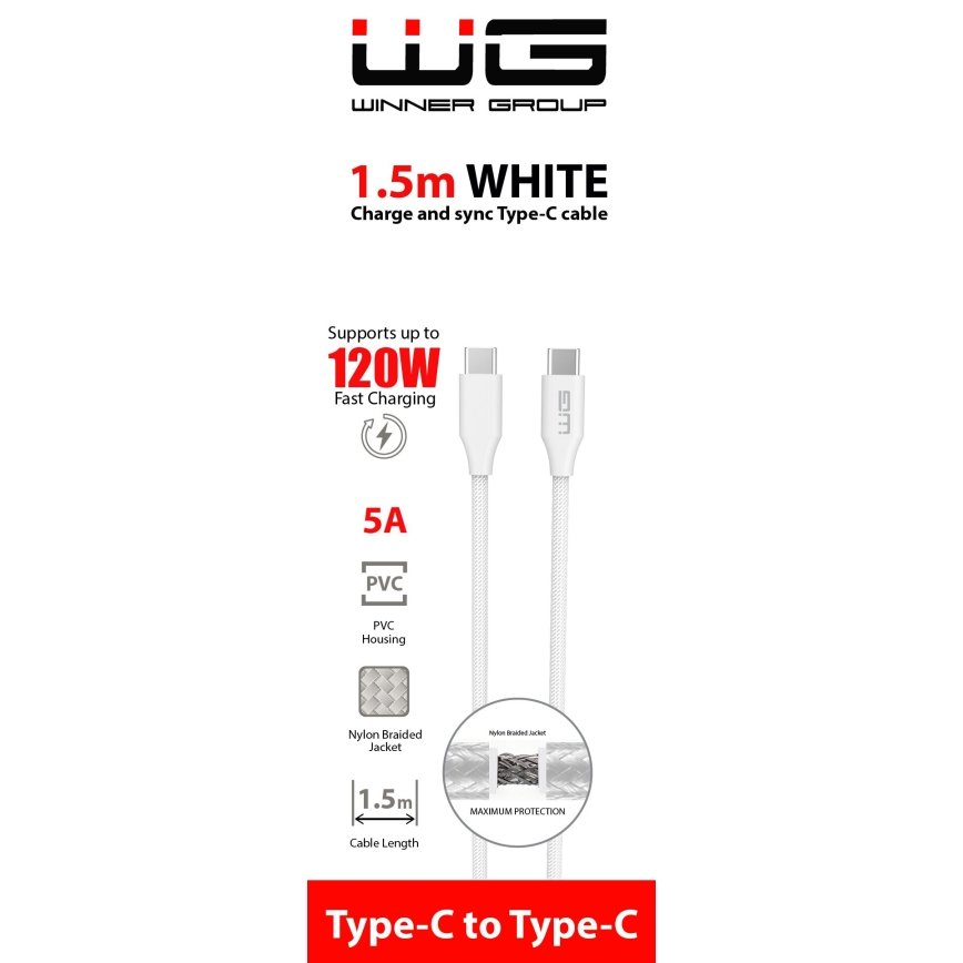 Winner Group - USB kabel USB-C / USB-C 120W 1,5m bílá