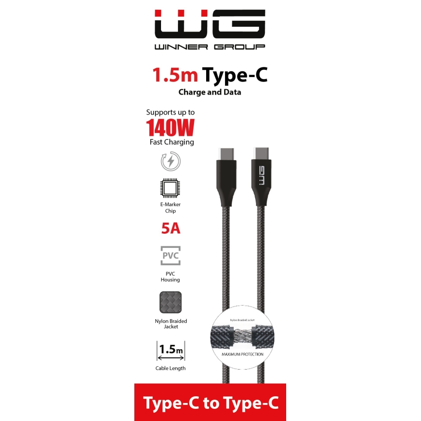 Winner Group - USB kabel USB-C / USB-C 140W 1,5m černá