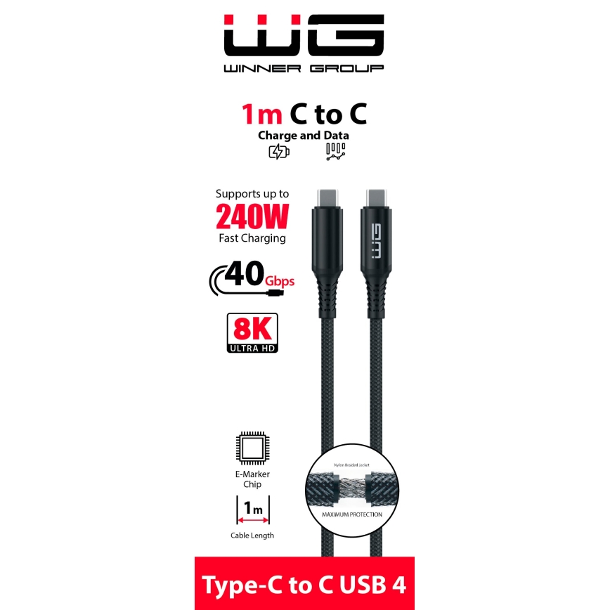 Winner Group - USB kabel USB-C / USB-C 240W 1m černá
