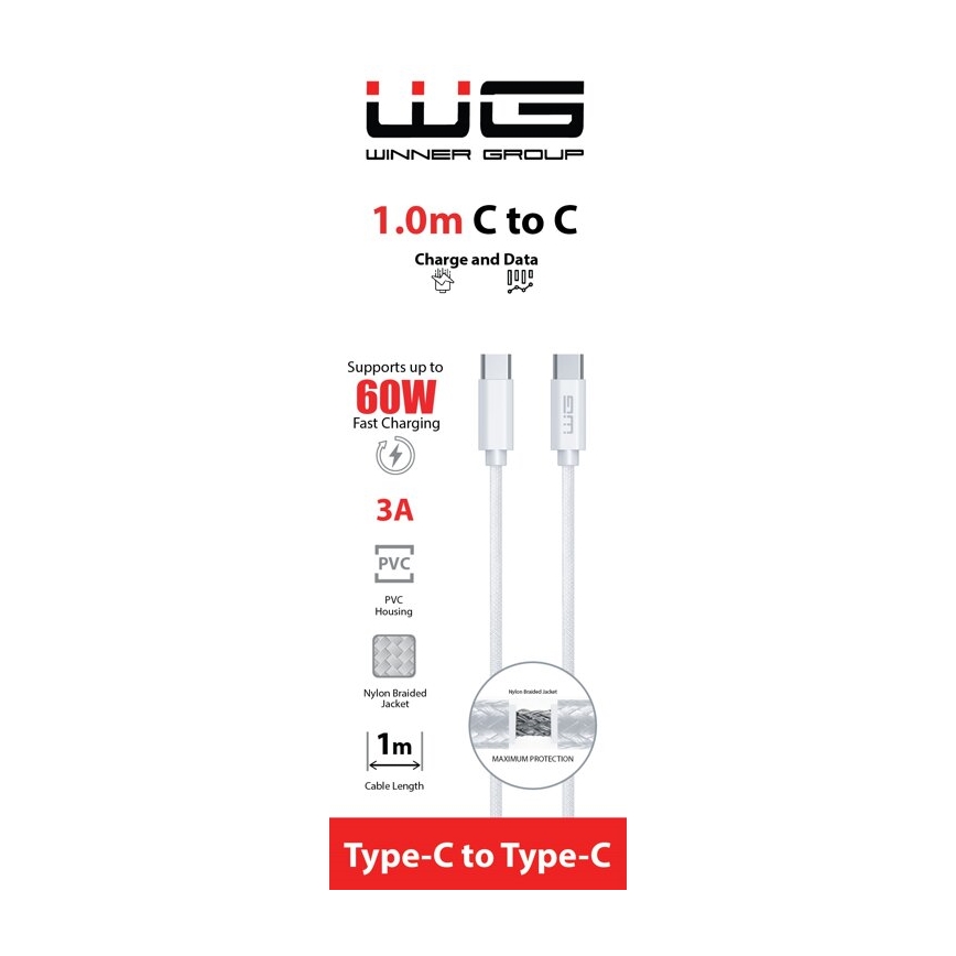 Winner Group - USB kabel USB-C / USB-C 60W 1m bílá
