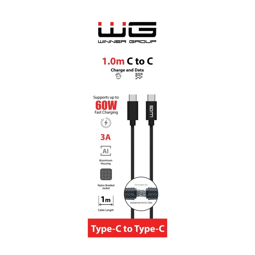 Winner Group - USB kabel USB-C / USB-C 60W 1m černá