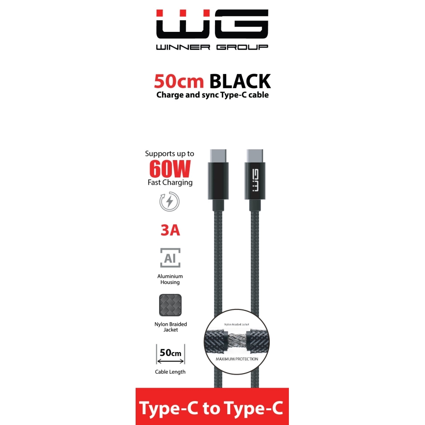 Winner Group - USB kabel USB-C / USB-C 60W 50cm černá