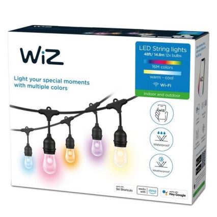 WiZ - LED RGBW Stmívatelný venkovní řetěz 12xLED 14,4m IP65 2700-5000K Wi-Fi