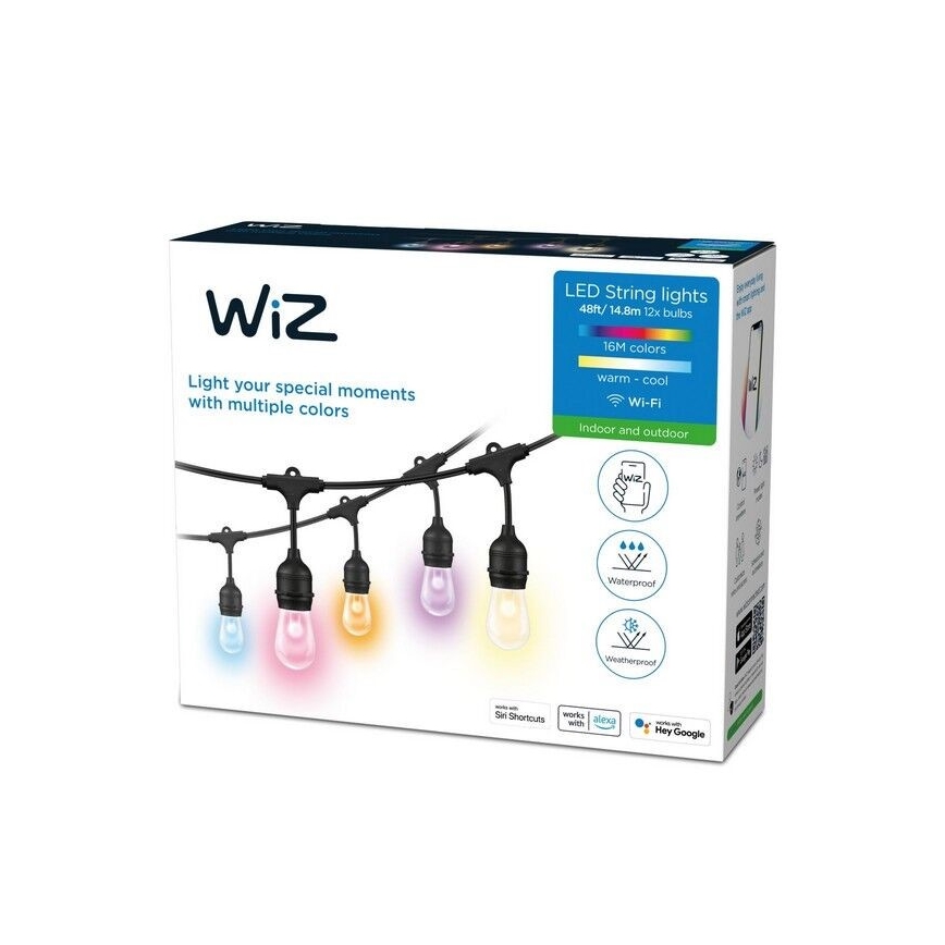 WiZ - LED RGBW Stmívatelný venkovní řetěz 12xLED 14,4m IP65 2700-5000K Wi-Fi