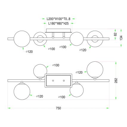 Wofi 7014-401W - LED Přisazený lustr VILLA 4xG9/3W/230V zlatá