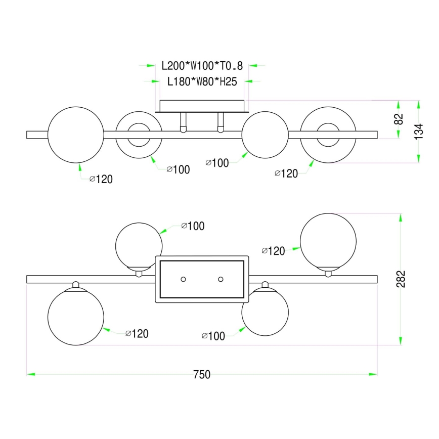 Wofi 7014-405W - LED Přisazený lustr VILLA 4xG9/3W/230V černá