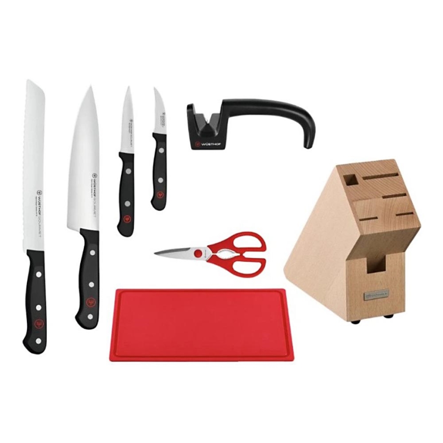 Wüsthof - Sada kuchyňských nožů ve stojanu GOURMET s brouskem a prkýnkem 8 ks