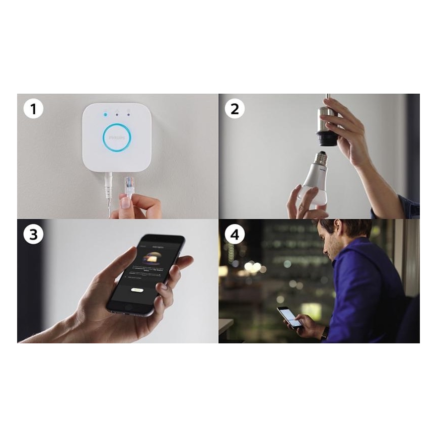 Základní sada Philips Hue STARTER KIT WHITE 3xE27/9W 2700K + Hue bridge a dimmer switch