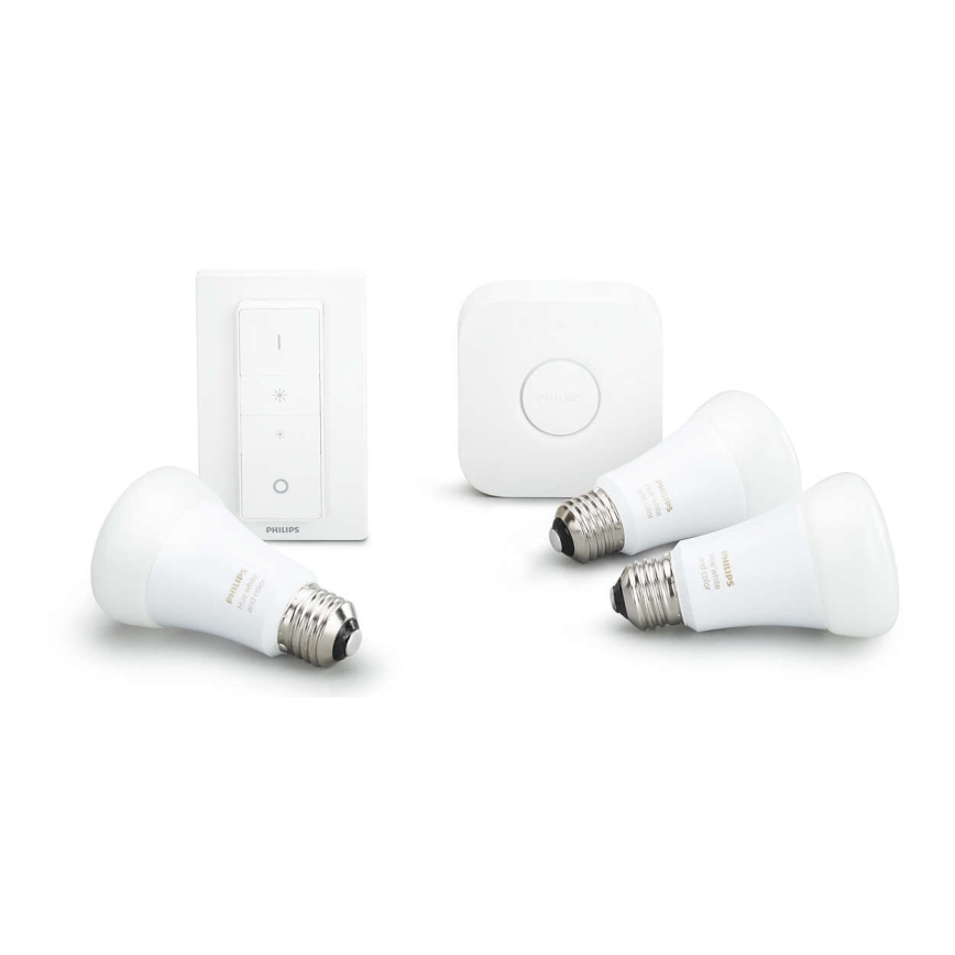 Základní sada Philips Hue STARTER KIT WHITE 3xE27/9W 2700K + Hue bridge a dimmer switch