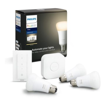 Základní sada Philips Hue STARTER KIT WHITE 3xE27/9W 2700K + Hue bridge a dimmer switch